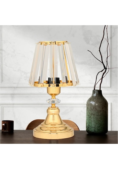 Gerçek Kristal Cam Başlık Gold Metal Gövdeli Yatak Odası Abajur Salon Lambası Altın