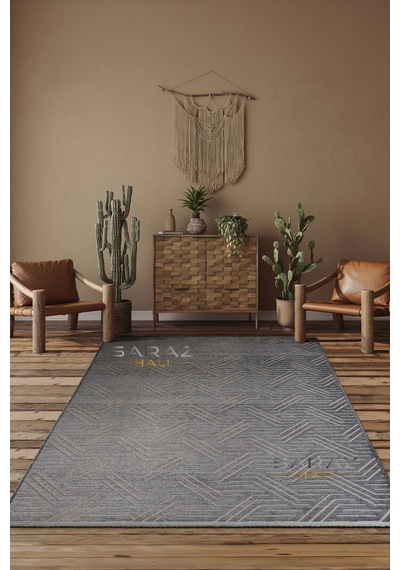 Ada Kilim Modern Salon Mutfak Koridor Kesme Yolluk Dokuma Makine Halısı Zigzag Krem Antrasit