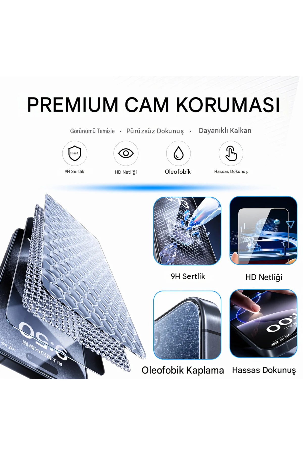 İphone 16 Plus Otomatik Takılan Ekran Koruyucu Temperli Cam Kolay Uygulama Çizilmez Darbeye Dayanıklı Parmak İzi Bırakmaz