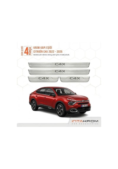 Citroen C4x 2018-2026 Uyumlu Satine Krom Kapı Koruma Eşiği 4 Prç