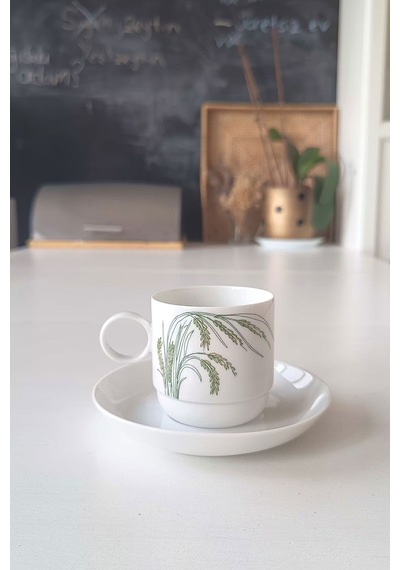 Hint Pirinci Desenli Vintage Çay Fincanı Seti 2 Parça Beyaz-krem