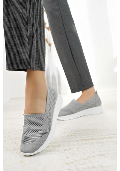 Nesilshoes Nesil Shoes Aky 055 Koyu Gri Triko Yazlık Kadın Ayakkabı