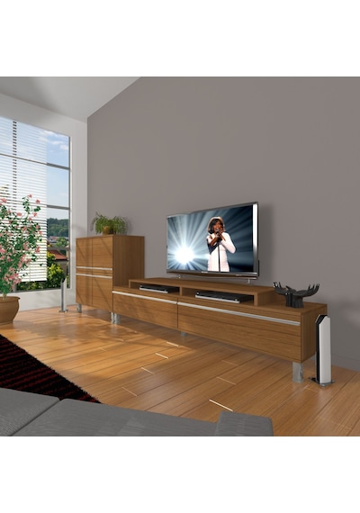 Decoraktiv Ekoflex On Mdf Krom Ayaklı Tv Ünitesi Tv Sehpası Ceviz