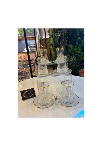 Paşabahçe Heybeli Gold Gerçek Altın Yaldızlı 6 Kişilik 12 Parça Çay Seti, Çay Takımı, Çey Servisi,