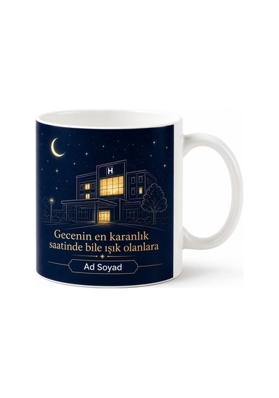 Hemşireler Günü Gece Nöbeti Tutan Hemşireye Hediye Kupa Bardak Özel Tasarım Beyaz / Çok Renkli