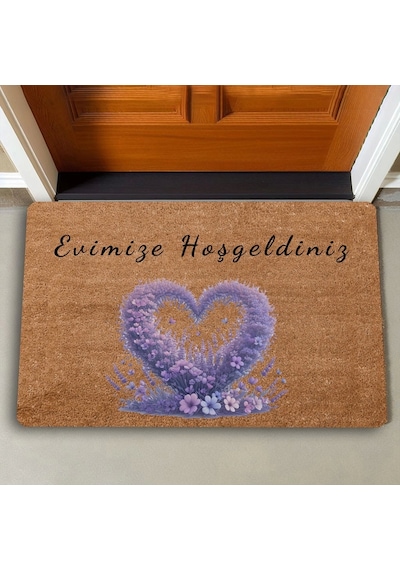 Valerine Life Aşk Çemberi Lavanta Temalı Evimize Hoş Geldiniz Kapı Önü Paspası 45x70cm
