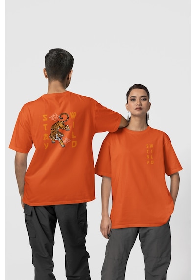 Stay Wild Ön-arka Baskılı %100 Pamuk Beyaz Kadın/erkek Unisex Rahat Kalıp Oversize T-shirt Turuncu Stay Wild Ön-arka Baskılı %100 Pamuk Beyaz Kadın/erkek Unisex Rahat Kalıp Oversize T-shirt Turuncu