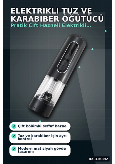 Elektrikli Baharat Ve Karabiber Öğütücü Şarjlı Çift Bölmeli Led Işıklı Bx-316392 Çok Renkli