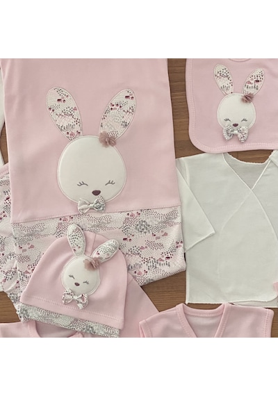 Gaye Bebe Gaye Tavşan Kabartma Desen 10 Parça Hastane Çıkışı Seti Pembe Çok Renkli