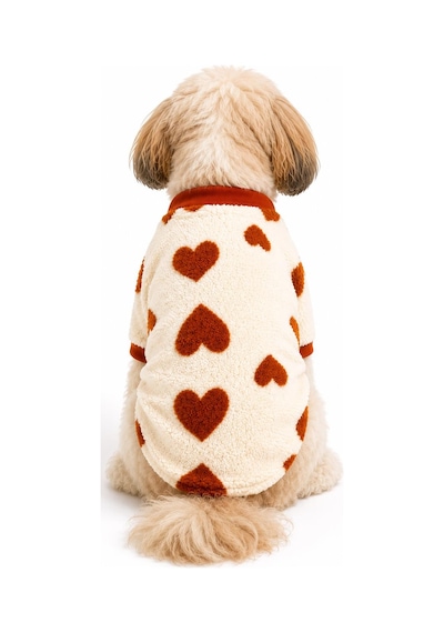 Kahverengi Kalp Desenli Brown Heart Sweat Dar Kalıp Kedi Köpek Sweati Kedi Köpek Kıyafeti Köpek Peluşu Sıcak Tutan Sweat