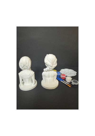 3d Elsa Ve Anna 2 Li Figür Boyama Seti - Kendin Boya Hobi Ve Etkinlik Seti - Akrilik Boya + 4 Fırça