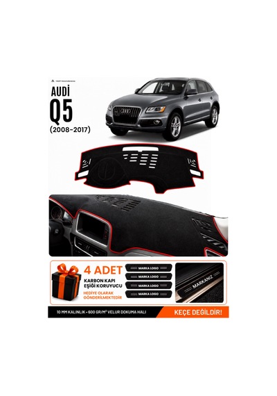 Audi Q5 2008-2017 Uyumlu Torpido Koruma, Torpido Örtüsü, Torpido Kılıfı - Siyah-kırmızı - Au009