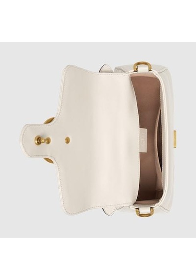 Gucci White Chevron Leather Gg Marmont Top Handle Bag Beyaz
