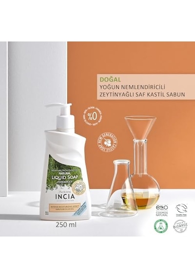 %100 Doğal Sıvı Kastil Sabunu Yoğun Nemlendirici Zeytinyağlı 10 Bitkisel Değerli Yağ Vegan 250 Ml