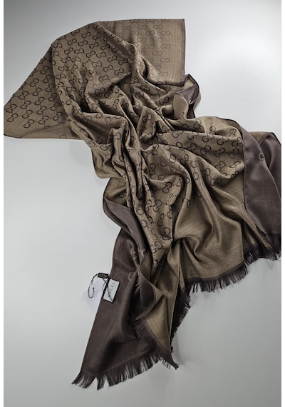 Miorel Scarfs İnce Kumaş G Desen Pamuklu Şal Yün İpek Şal 4 Mevsim Çift Taraflı Açık Kahve