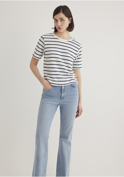 Mavi Kadın Bisiklet Yaka Penye Navy Blazer Stripe 1612126-86625 Mavi