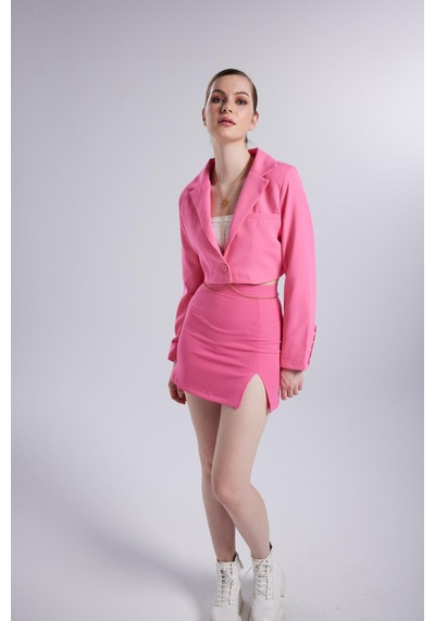 Holly Lolly Vatkalı Atlas Kumaş Crop Model Panky Ceket Pembe