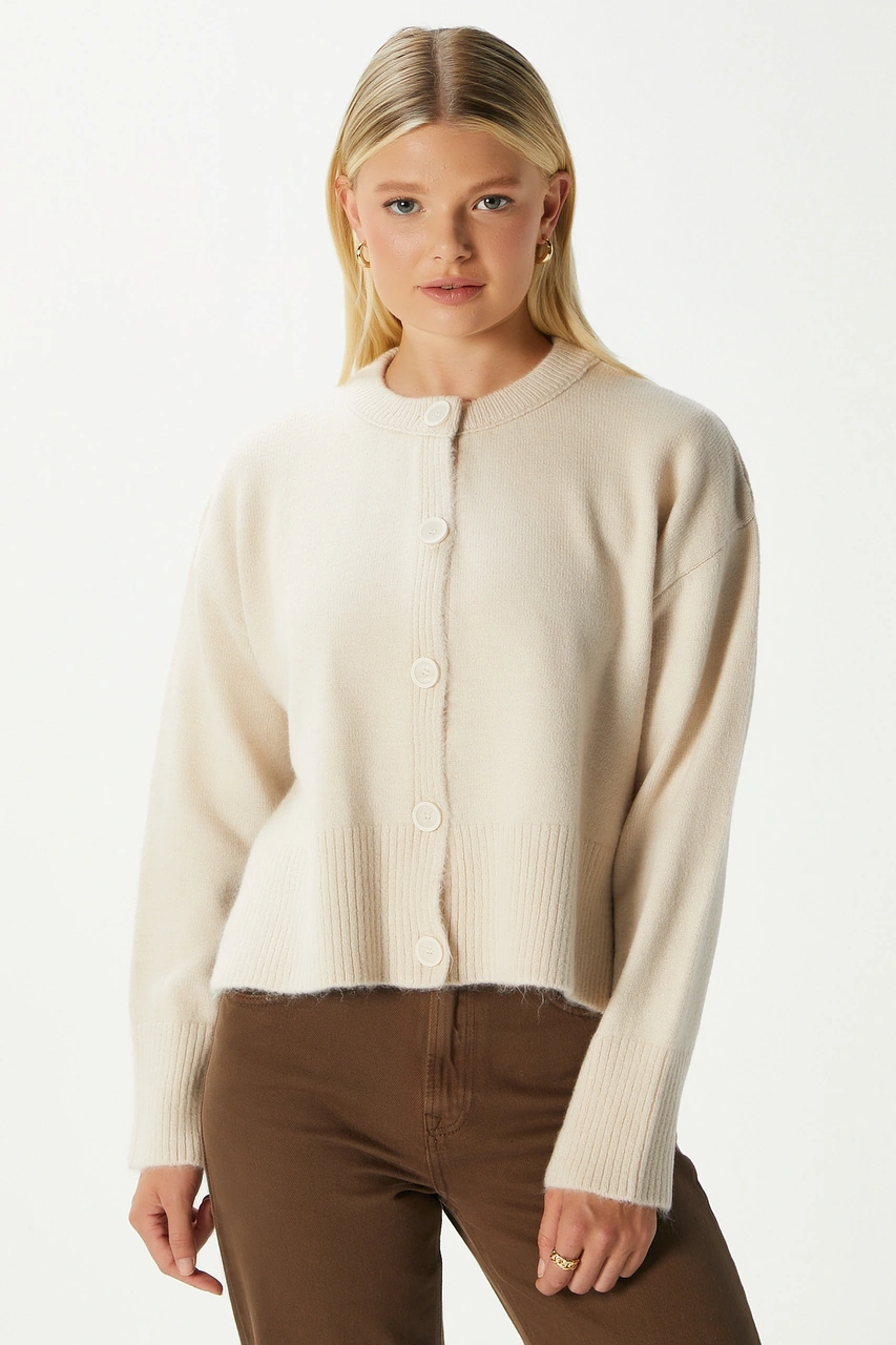Ritnice Kadın Keep Yan Yırtmaçlı Yumuşak Dokulu Taş Basic Triko Hırka 70145 Taş