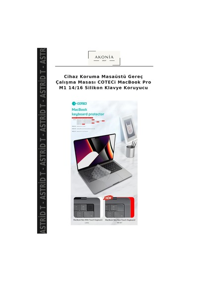 Cihaz Koruma Masaüstü Gereç Çalışma Masası Coteci Apple MacBook Uyumlu Pro M1 14/16 Silikon Klavye Koruyucu