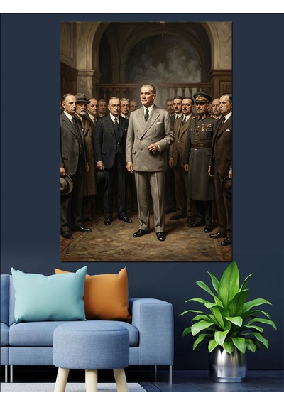 Atatürk Ve Askerler Tarihi Toplantı Dekoratif Kanvas - Mdf Ahşap Tablo