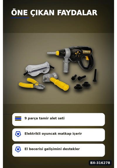 Oyuncak Matkaplı Tamir Seti Sesli Ve Titreşimli 9 Parça Çocuk Oyun Set Bx-316278