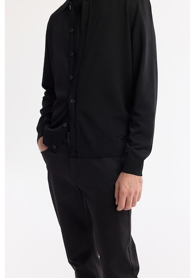 Avva Erkek Siyah Polo Yaka Düğmeli Rayon Tüylenmeyen Triko Regular Fit Hırka A51y5008