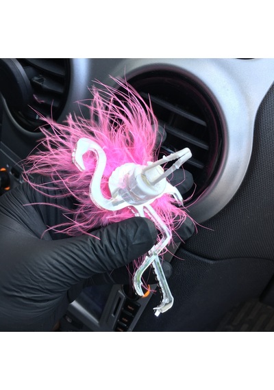 Flamingo Gümüş Pleksi Taşlı Havalandırma Klips Oto Süsü Pembe