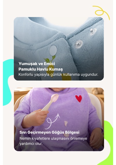 Reyo 6 Ay-6 Yaş Silinebilir Uzun Kollu Sıvı Geçirmez Bebek Mama Önlüğü, Aktivite Önlüğü - Çizgili