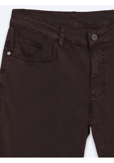 Kip Kahverengi Dokuma Slim Fit Spor Pamuk Karışımlı Pantolon