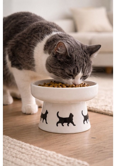Nitrudesign Ayaklı Seramik Kedi Köpek Mama Ve Su Kabı 400 Ml