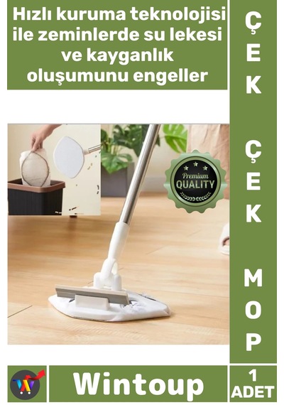 Mop Hijyenik Fonksiyonel Parke Seramik Zemin Temizlik Islak Mendil Uyumlu Şık Pratik Çek Çekli Mop Çok Renkli