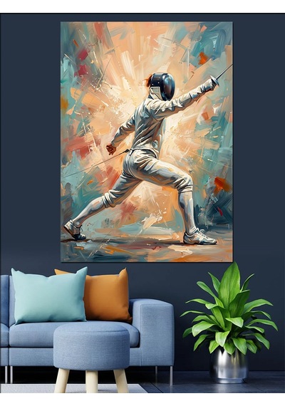 Eskrim Yapan Sporcu Sanat Çizimi Dekoratif Kanvas - Mdf Ahşap Tablo