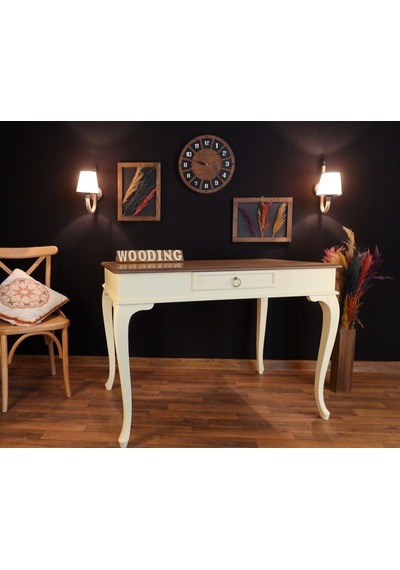 Wooding-Mobilya Wooding 120 Cm Çekmeceli Masif Krem Naturel Çalışma Masası