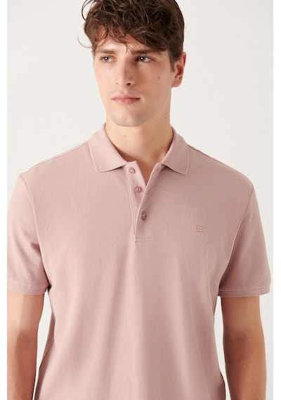 Avva E001004 Serin Tutan Standart Fit Normal Kesim Erkek Polo Yaka T-Shirt - Pudra