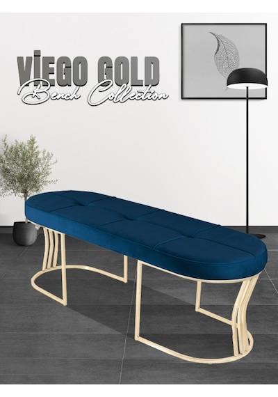 Viego Gold Collection- Mavi Kapitoneli Chester Model Puf & Bench & Koltuk & Uzun Makyaj Puff & Yatak Ucu
