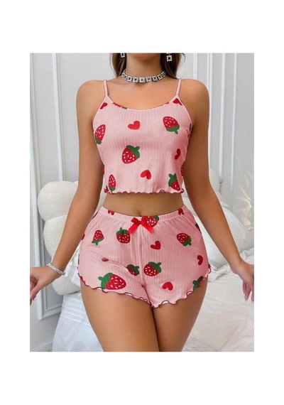 Selveta Kadın Penye İp Askılı Şortlu İnce Çilek Desen Gecelik Pijama Takımı Çok Renkli Selveta Kadın Penye İp Askılı Şortlu İnce Çilek Desen Gecelik Pijama Takımı Çok Renkli