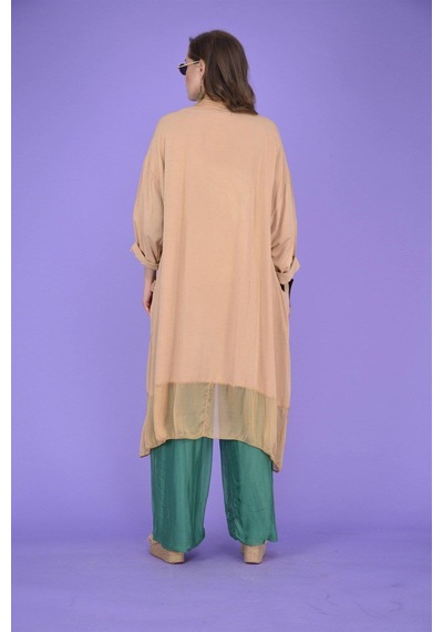 Eren Style Italyan Ipek Detaylı Oversize Kaftan & Bluz-8711 Açık Camel
