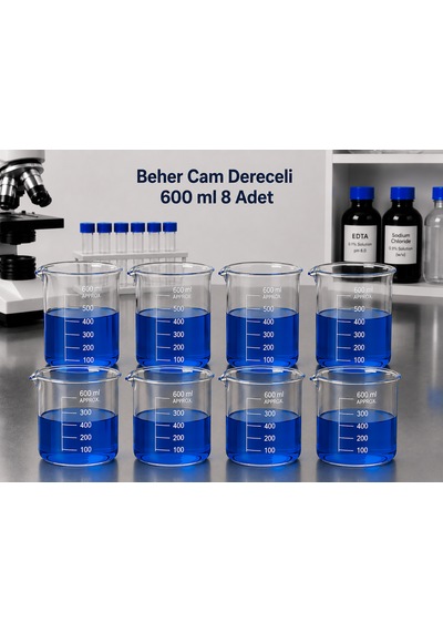 Beher Cam Dereceli 600ml 8 Adet