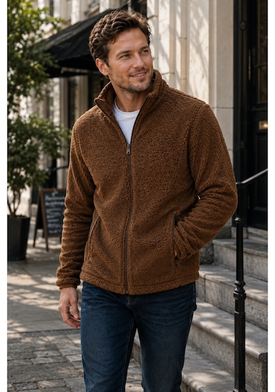 Luxıc Core Erkek Peluş Mont Slim Fit Dik Yaka Fermuarlı Cepli Günlük Spor Ceket Kahverengi
