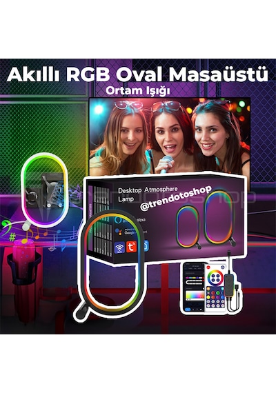 Akıllı Rgb Oval Masaüstü Ortam Işığı App Wifi Kontrollü Gece Lamb