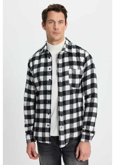 Tudors Erkek Slim Fit Dar Kesim Uzun Kollu Cepli Kareli Dama Desenli Kışlık Oduncu Gömlek-41691 Çok Renkli