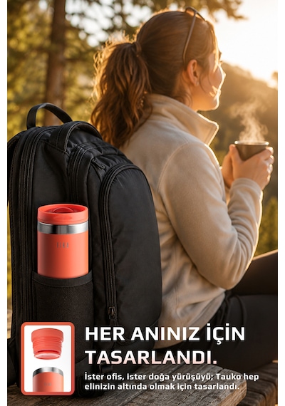 Neoflam Fika Tauko Sızdırmaz Kolay Sökülebilir Temizlenebilir Patentli Kapak Çelik Bardak Termos 470 Ml Kırmızı