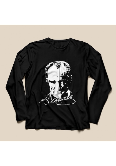 Hipatu Atatürk Baskı Uzun Kol Tişört Mevsimlik Siyah