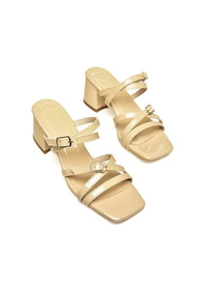 Fox Shoes U590031908 Bej Rugan Kalın Topuklu Kadın Terlik Bej