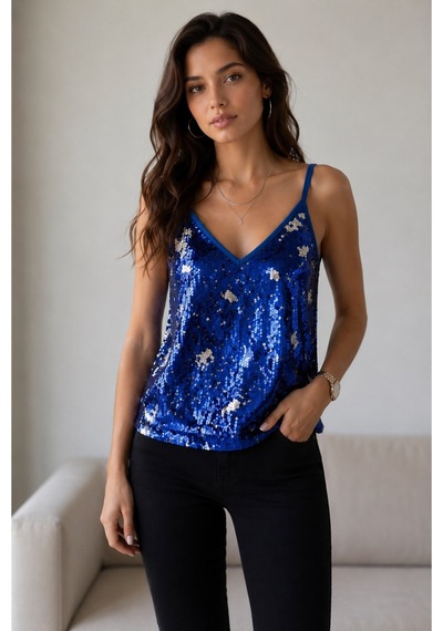 Verymoda Pul Payet Bluz D1184 Mavi Pullu