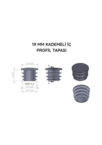Cateksss 19 Mm Boru İçin Kademeli İçe Geçme Boru Tapası, Boru Kapak, Boru Tapa Siyah - 38 Li Paket