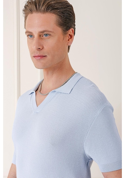 Efor Slim Fit Polo Yaka Kısa Kol %100 Pamuk Mavi Triko Tr 868 Mavi