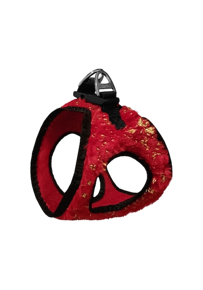 Üç Kilitli Simli Peluş Kedi Köpek Göğüs Tasması 24-28 Cm Xx-small Kırmızı