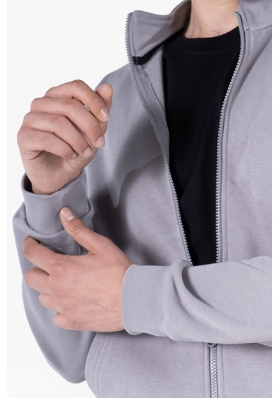 Owl 9150 Diagonel Fermuarlı Sweatshirt Light Gri