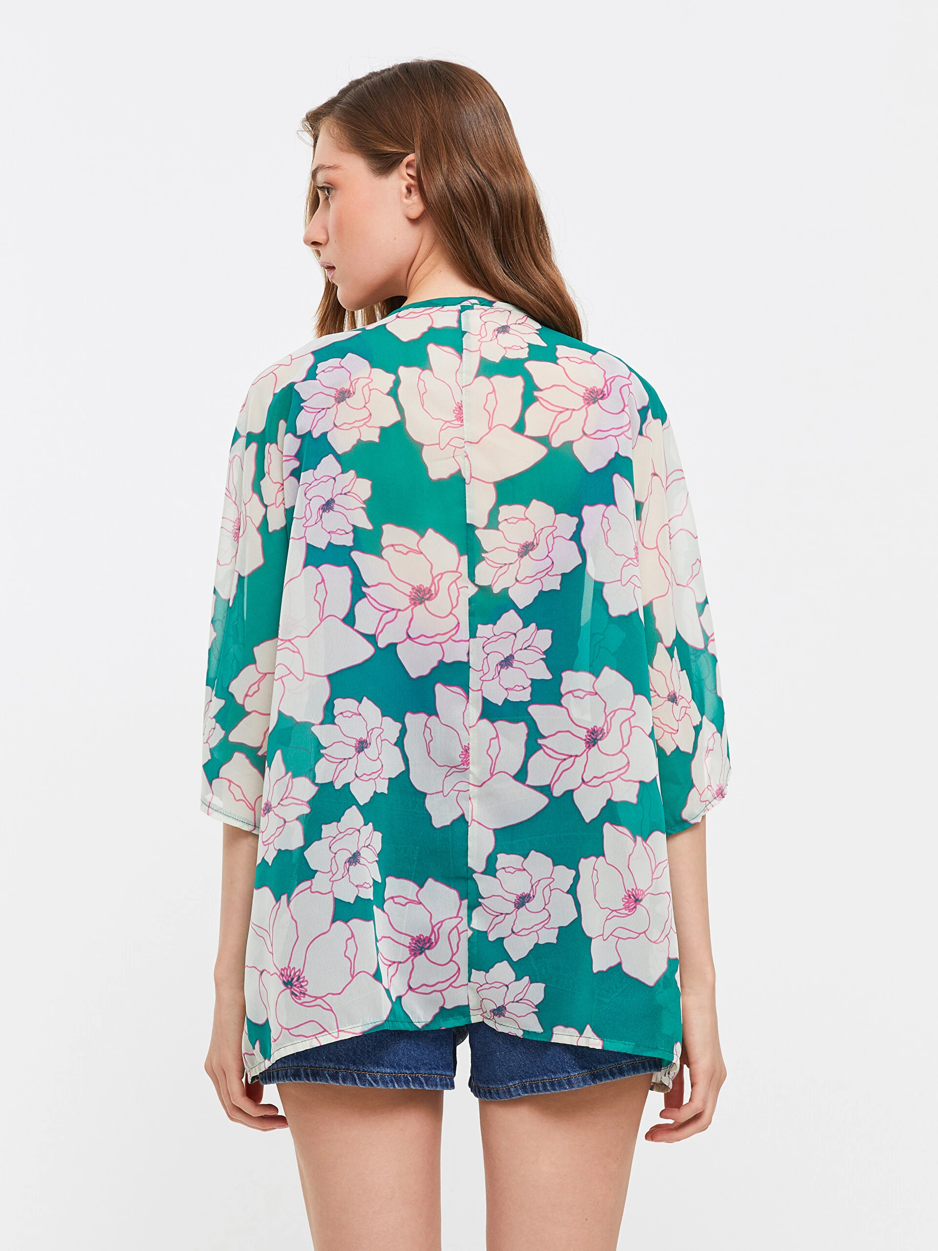 LC Waikiki Lcw Eco Yeşil Şal Yaka Desenli Kadın Kimono